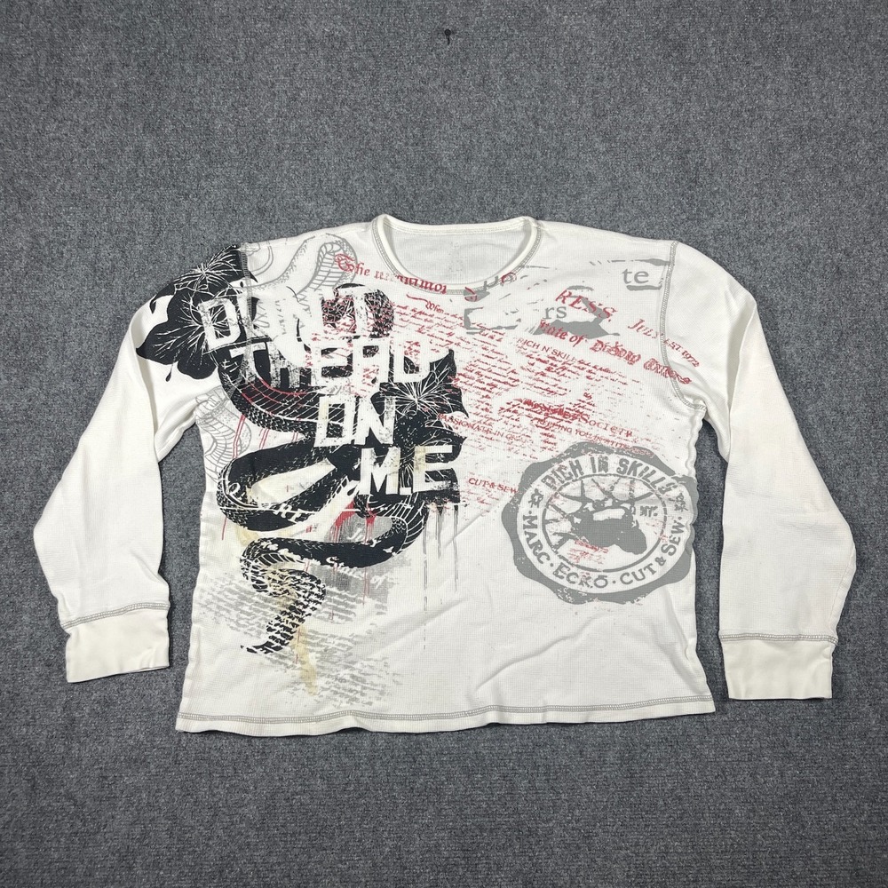 Y2K Marc Ecko Cut & Sew Thermal Graphic Snake Logo Boxy Long Sleeve T-Shirt XL